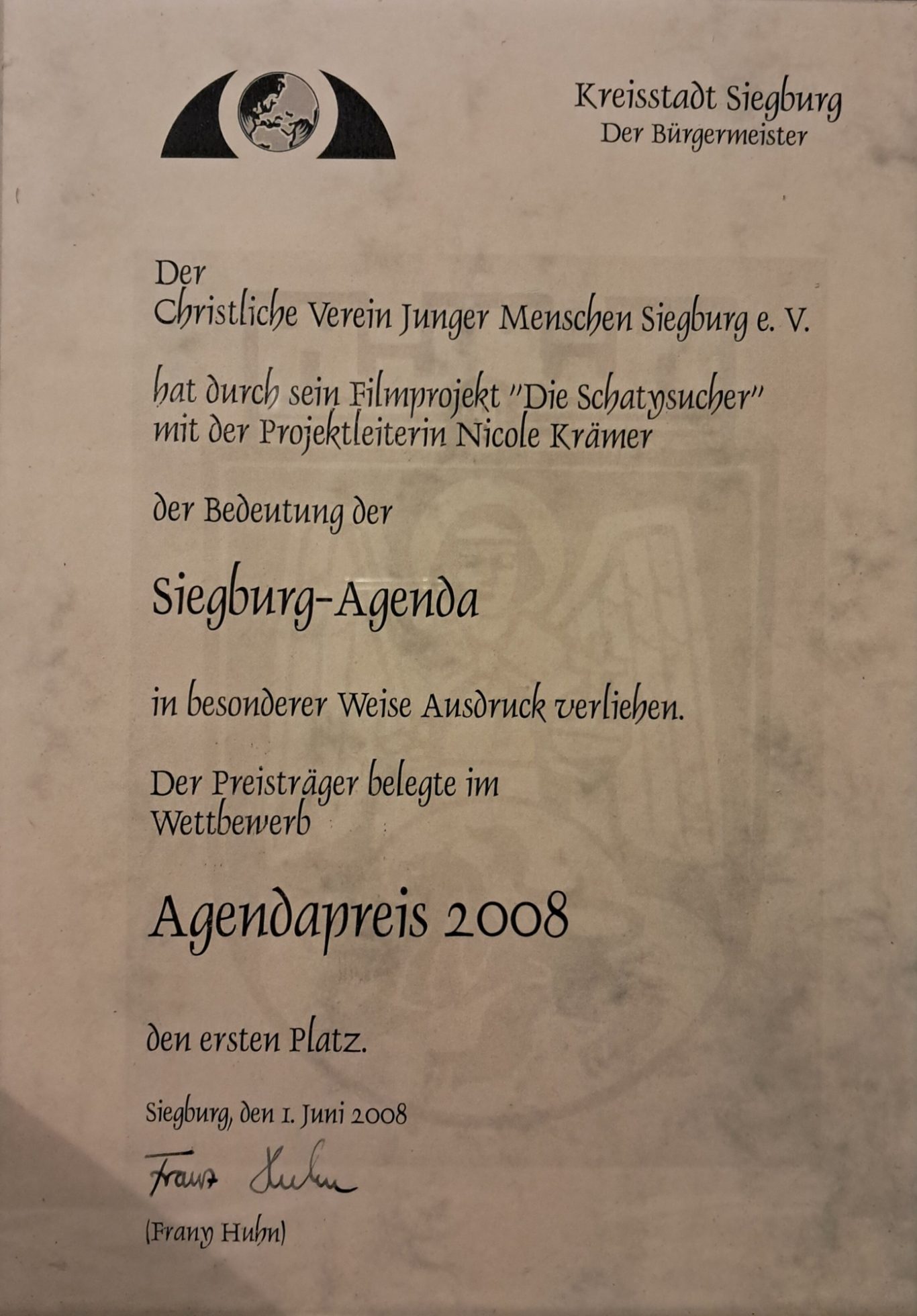 1. PLATZ - AGENDAPREIS - Siegburg - Filmprojekt "Die Schatzsucher" - 2008